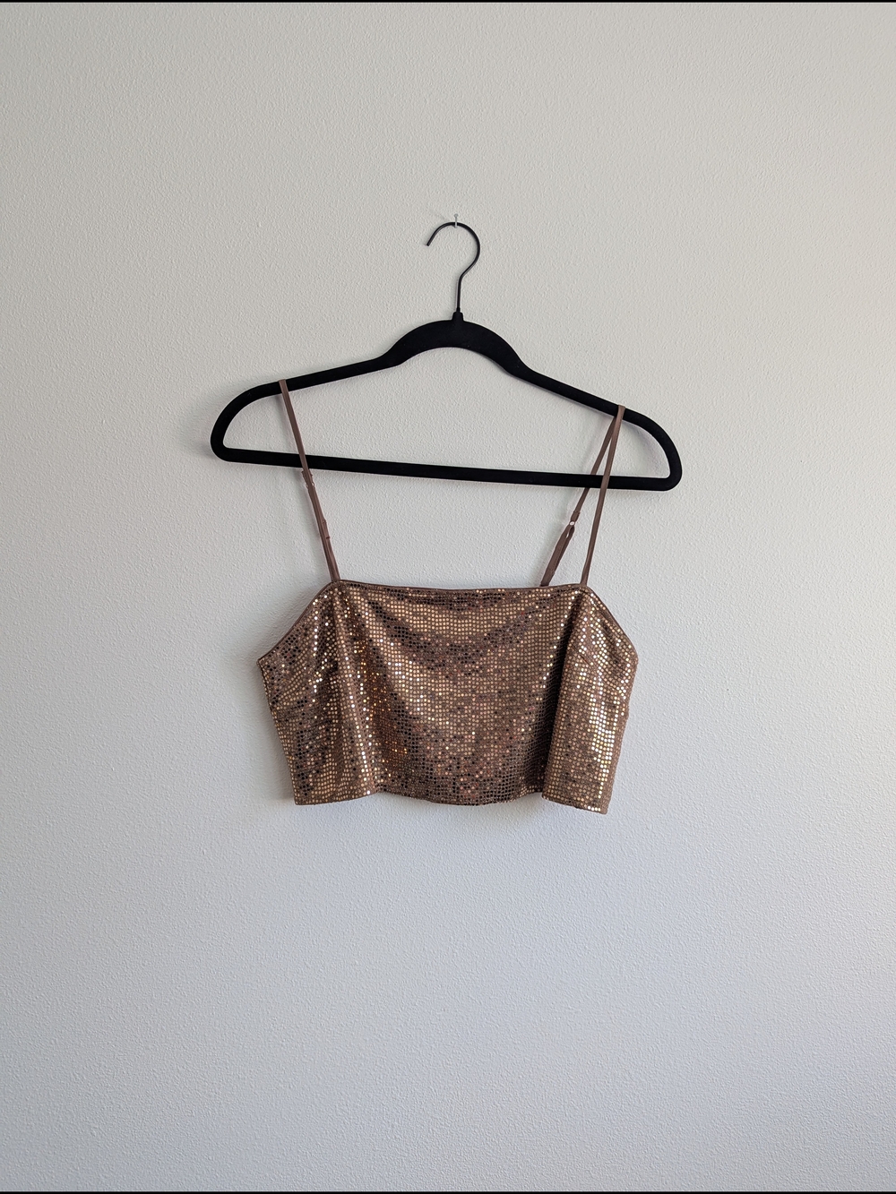 C/MEO Collective Bronze Rose Gold Sequin Crop Cami Adjustable Straps